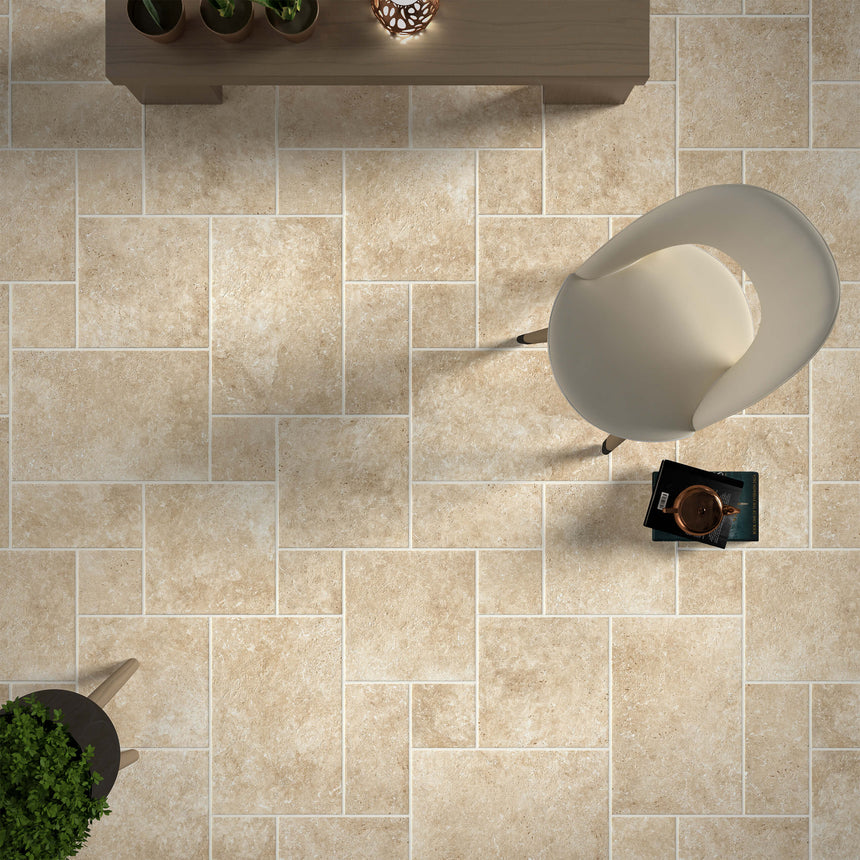 Cantal French Pattern Grip Beige Travertine Look Tiles Tilemall