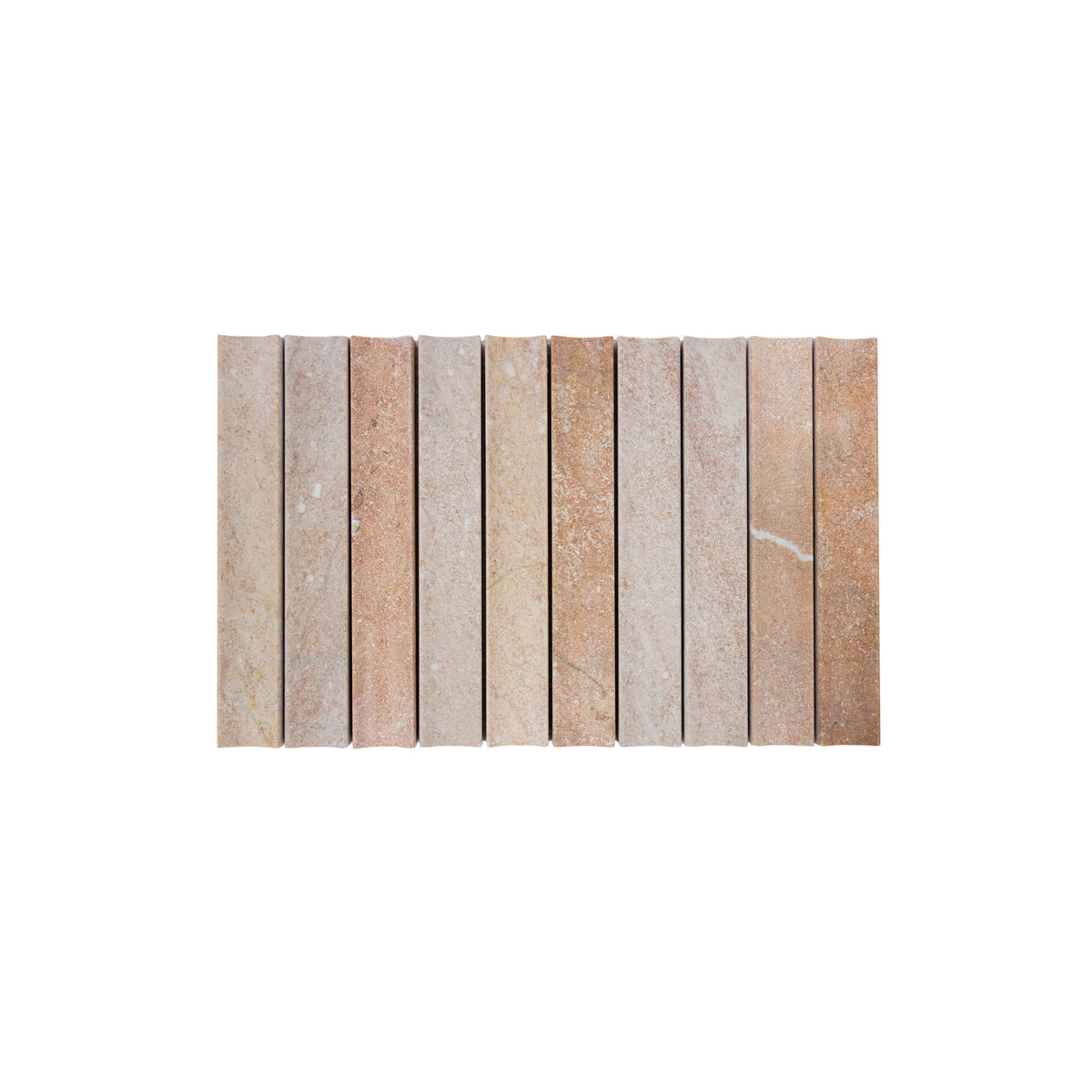 Apollo Stone Concave 198x318mm terra honed marble mosaic tiles in stacked arrangement showing natural shade variation by Tilemall