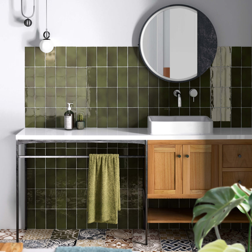 Manacor 75x150 Gloss Basil Green Subway Tilemall