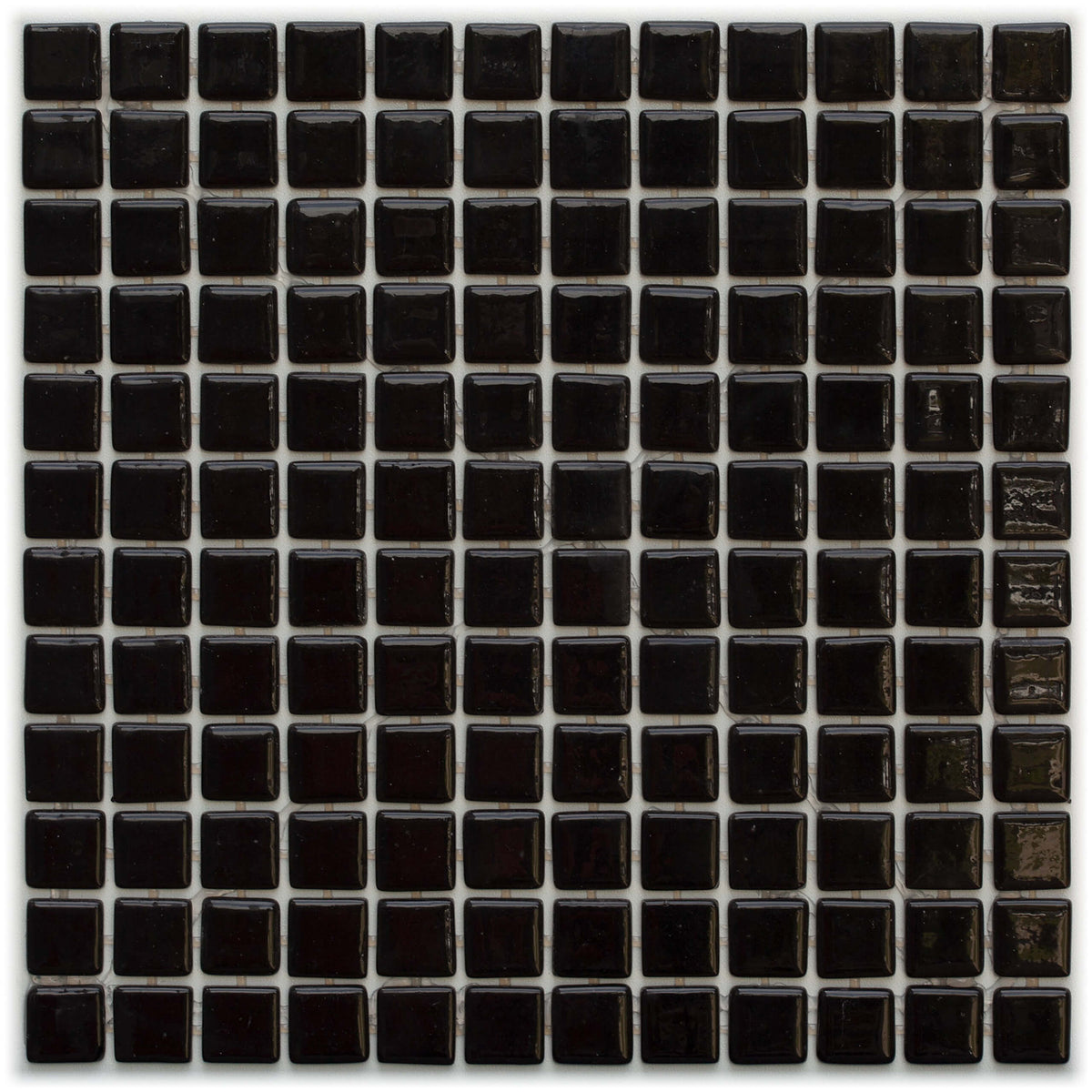325x515x5.5mm Leyla Mosaic ankara glass tiles in grid layout showing deep black cubes with subtle metallic bronze veining variation by Tilemall