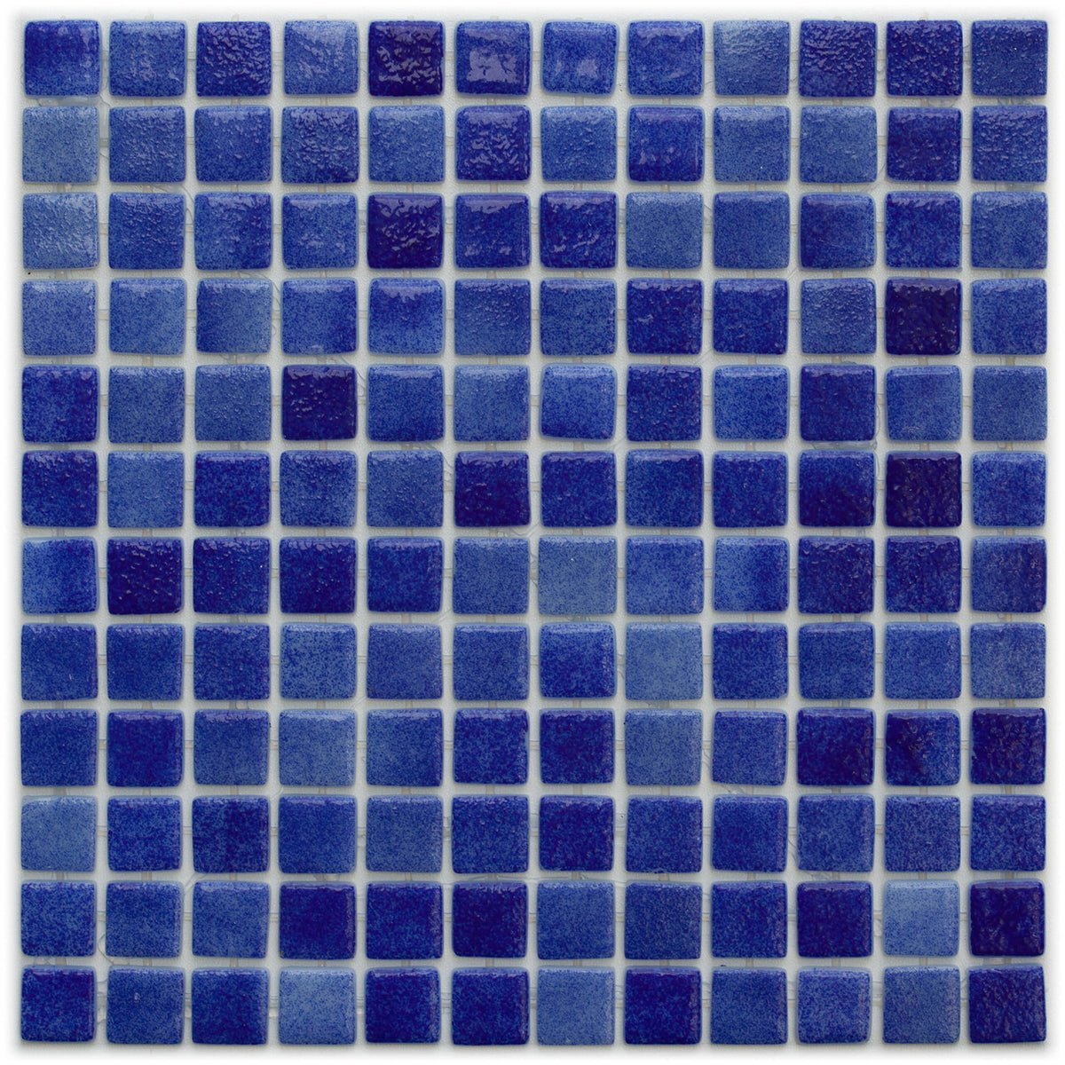325x515x5.5mm Leyla Mosaic crete glass tiles in grid layout showing natural colour variation across deep blue tones by Tilemall