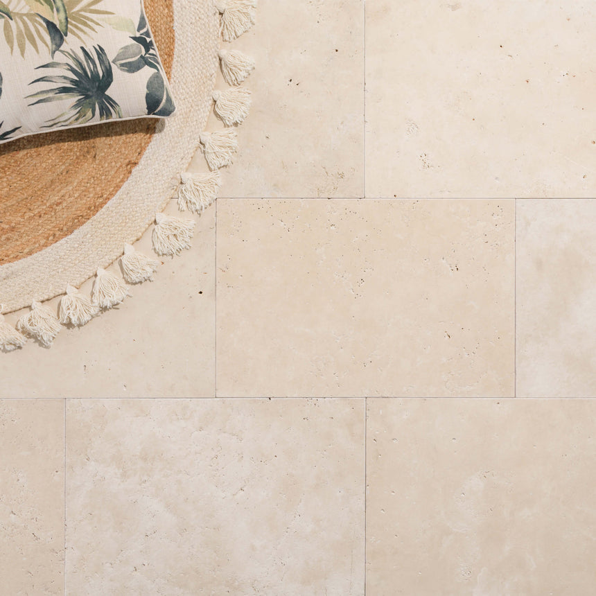 Ivory Travertine 406x406x12 Honed/Unfilled Stone Natural Stone Tilemall