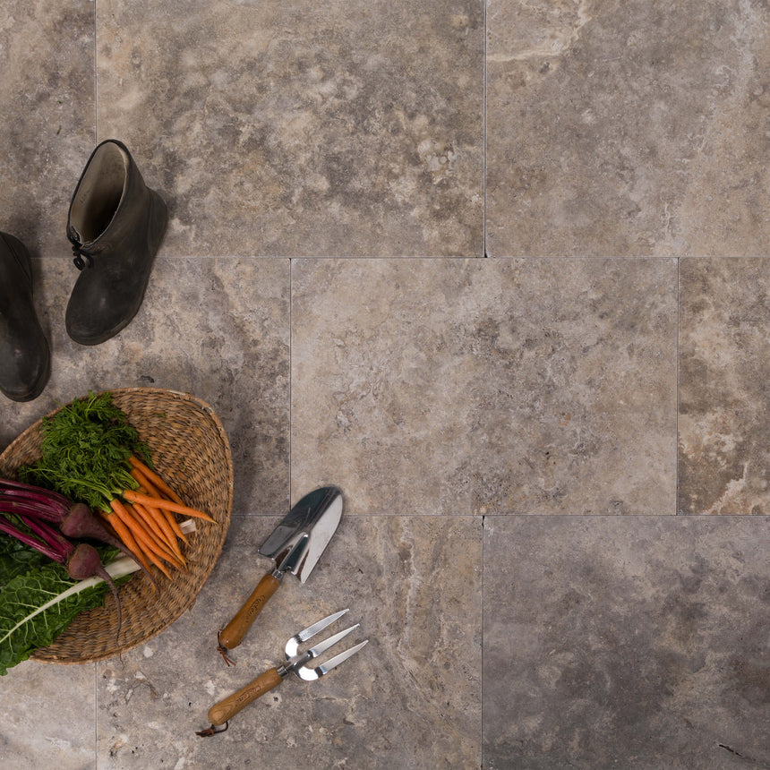 Silver Travertine 406x406x12 Tumbled Stone Natural Stone Tilemall