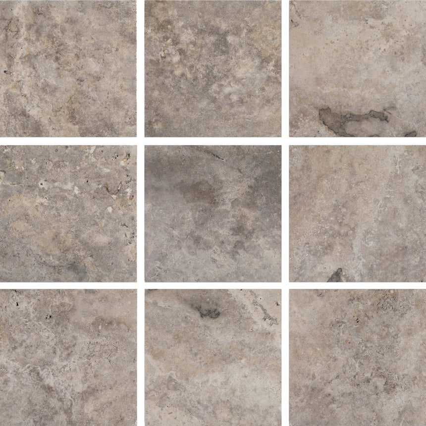 Silver Travertine 406x406x12 Tumbled Stone Natural Stone Tilemall