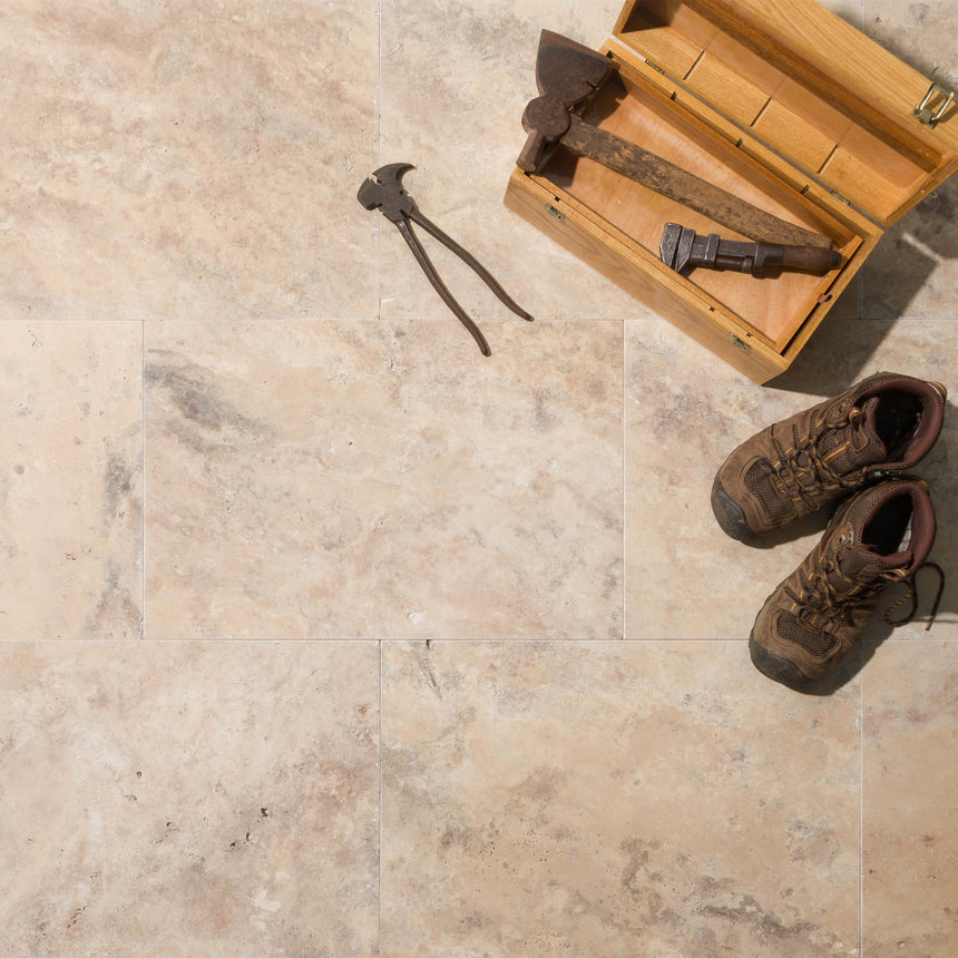 Latte Travertine 610x406x30 Tumbled Paver Natural Stone Tilemall