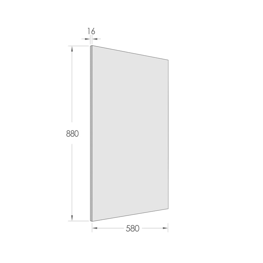 Technical dimensions diagram for Otti Marlo end panel: 880mm height, 580mm width, 16mm depth by Tilemall