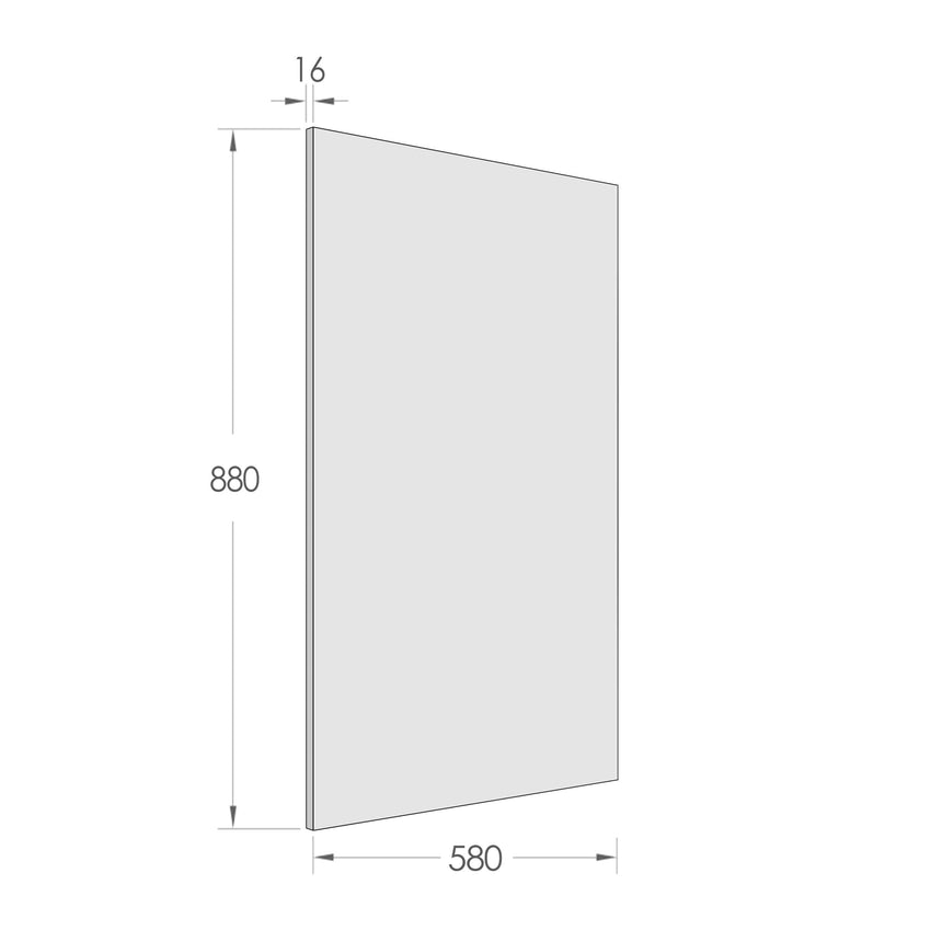 Technical dimensions diagram for Otti Byron 880x580mm end panel, 16mm thickness by Tilemall