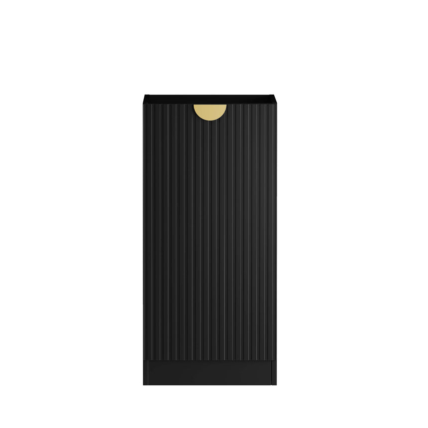 Otti Marlo matte black laundry base cabinet by Tilemall, 415mm width, vertical ribbed door with brass handle