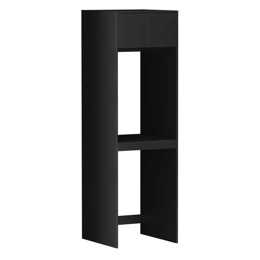 Otti Hampshire tall matte black washing machine cabinet by Tilemall, 2100mm high, angled side view showing frame and shelf