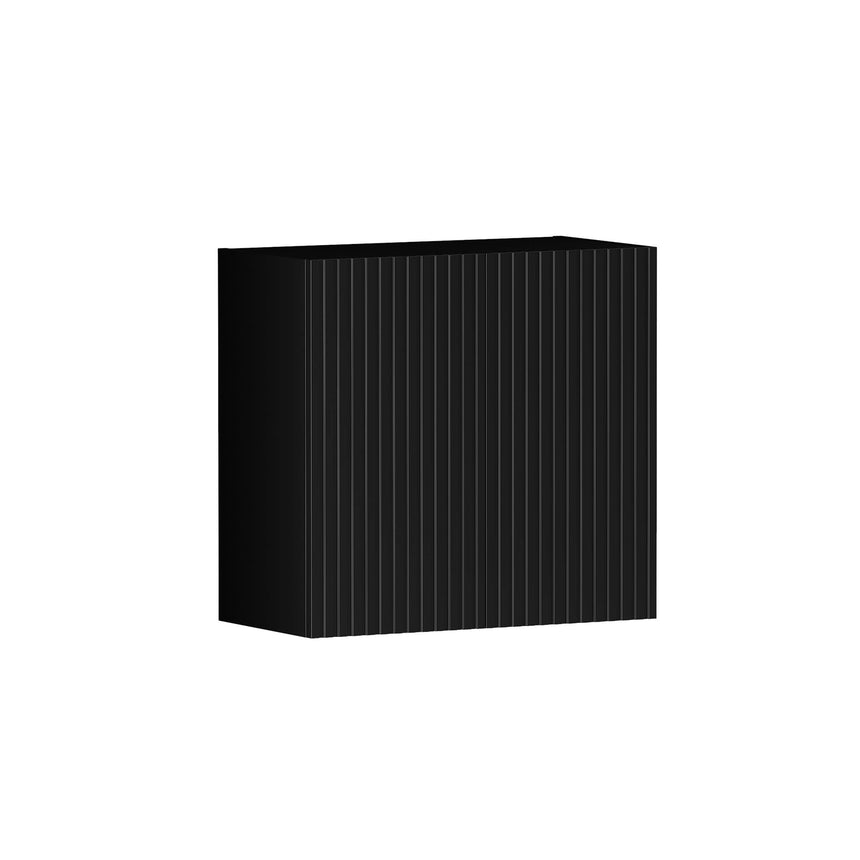 Otti Marlo matte black laundry cabinet by Tilemall, 630mm wide, angled perspective showing depth