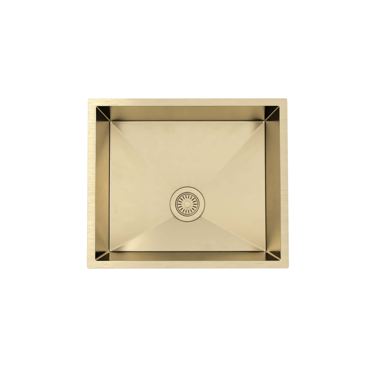 Axon 52S brushed gold single bowl undermount Otti sink by Tilemall, 520x440mm, corner drain detail