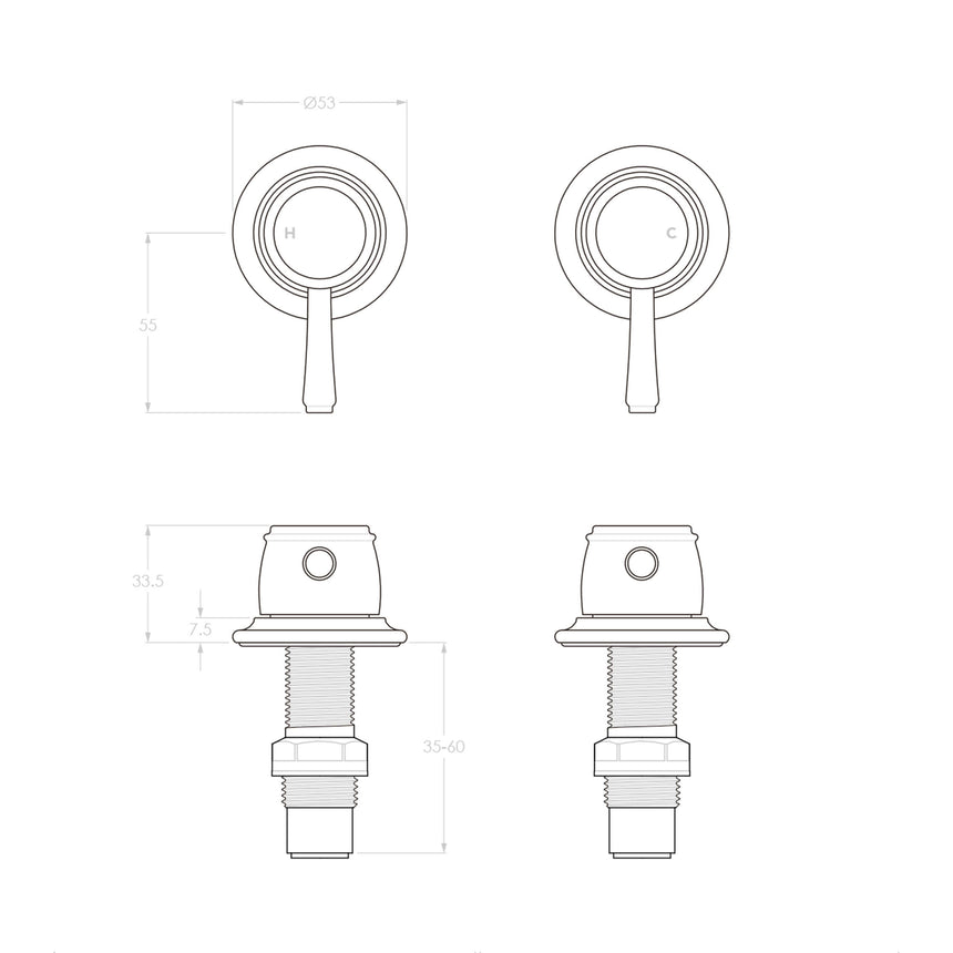 ADP Eternal Wall Top Ass pair Brushed Nickel Tapware ADP