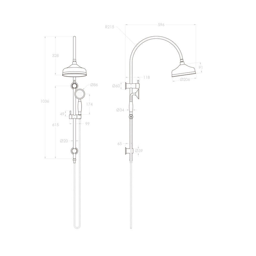 ADP Eternal Gooseneck Twin Shower Set Matte Black Shower ADP