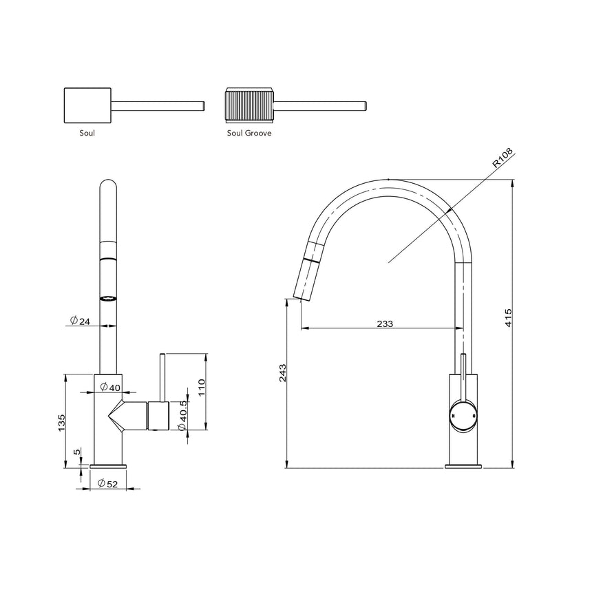 ADP Soul Groove Pull Kitchen Mixer Matte Black Tapware ADP
