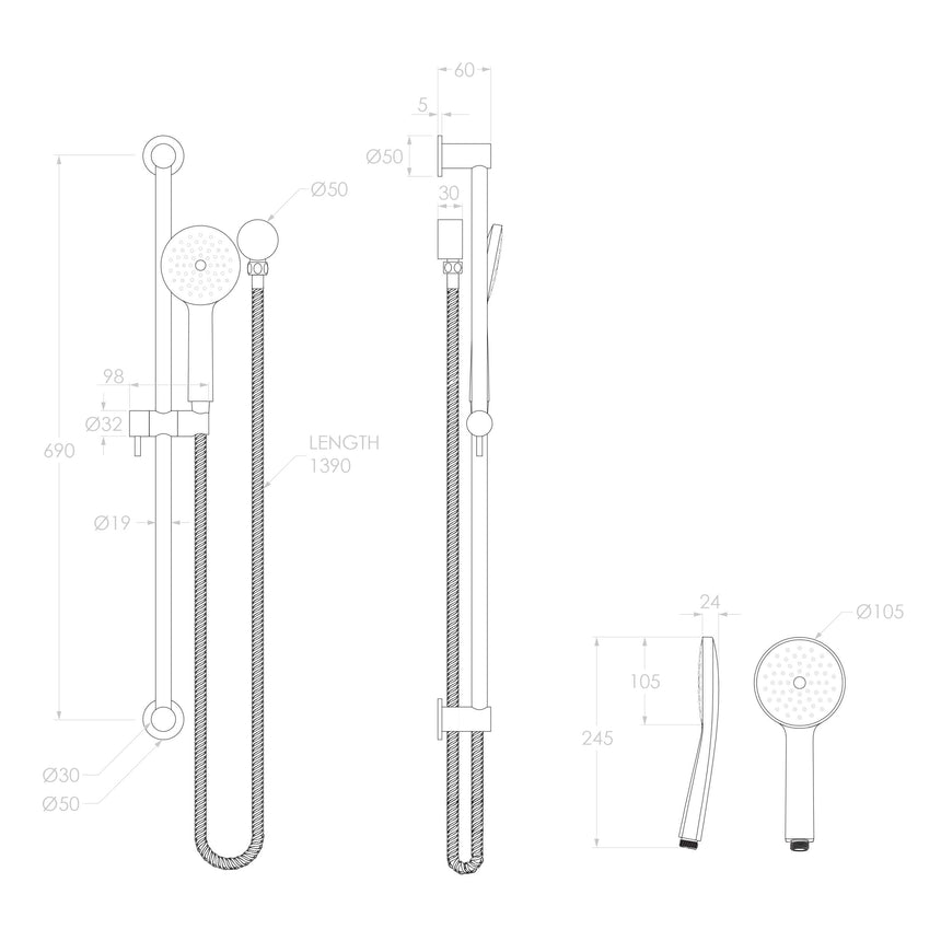 ADP Soul Classic Handshower on Rail Brushed Nickel Shower ADP