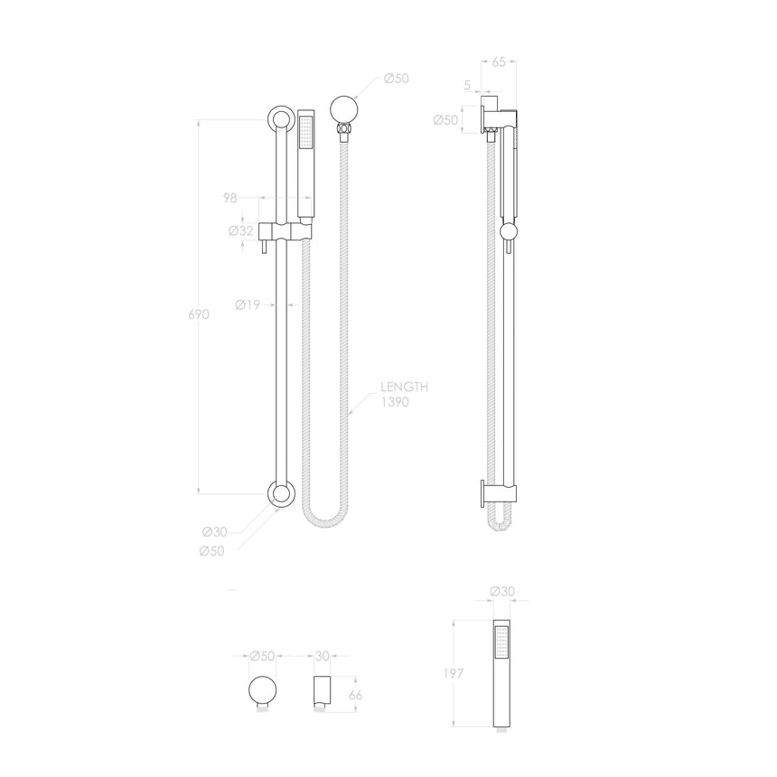ADP Soul Slimline Handshower on Rail Brushed Nickel Shower ADP