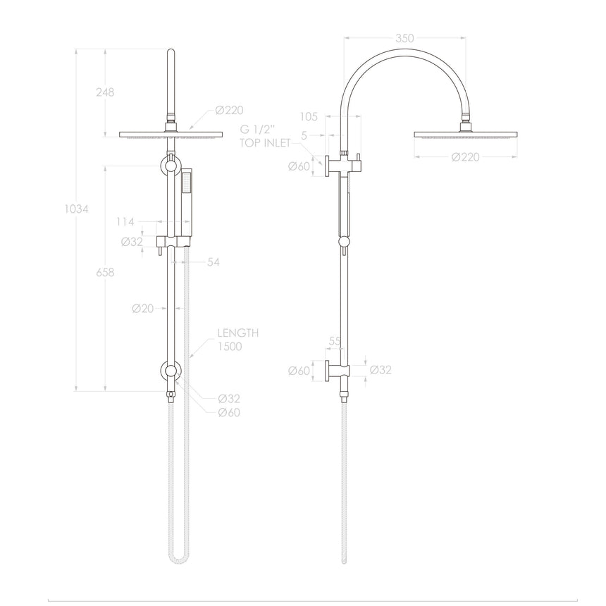 ADP Soul Gooseneck Twin Shower Set Matte Black Shower ADP