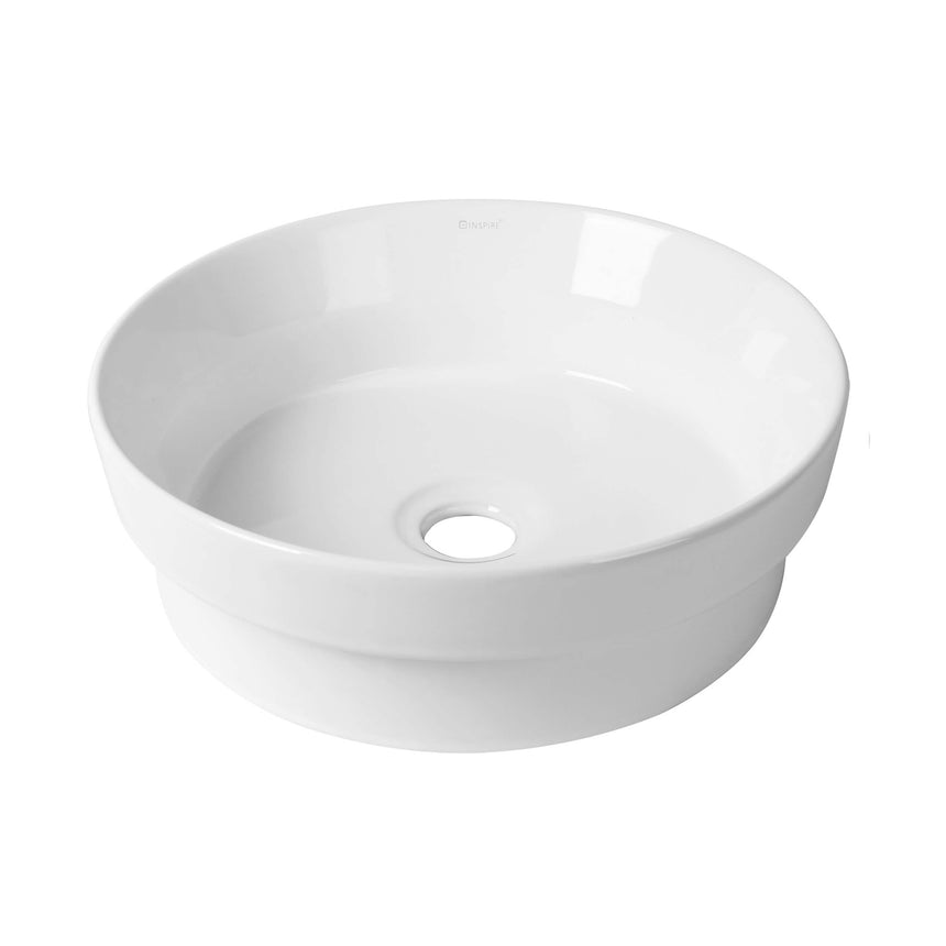 Otti Sink round semi-inset gloss white ceramic basin by Tilemall, 355x355mm, single tap hole