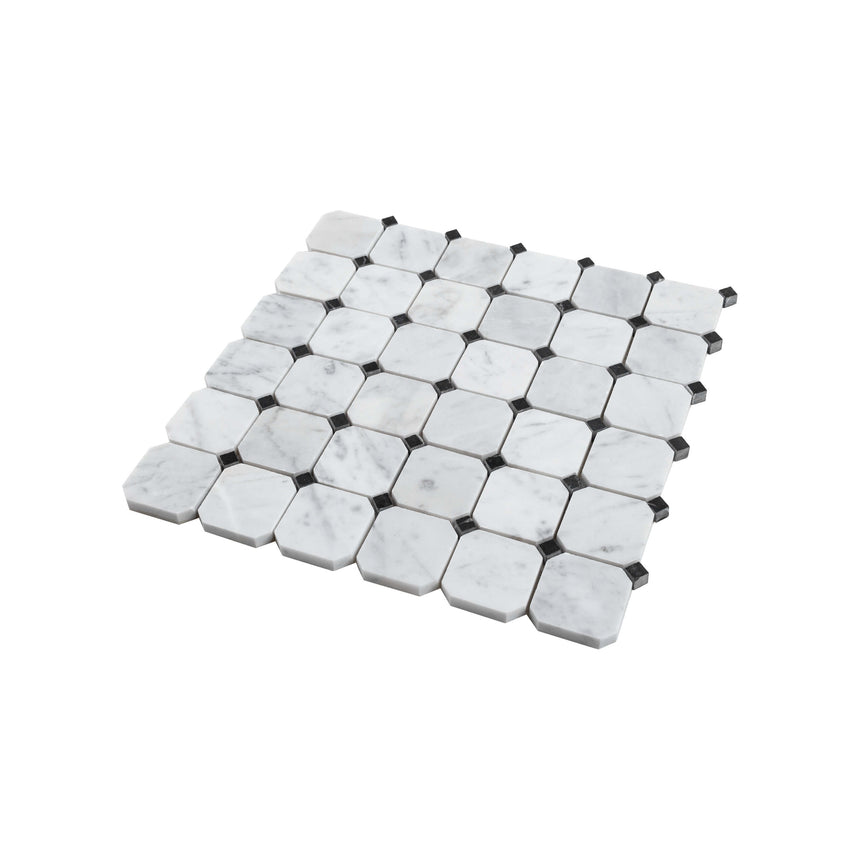 Natural Marble Mosaic Octagon 48x48 Carrara Honed with Nero Marquina Dot Marble Mosaic Tilemall
