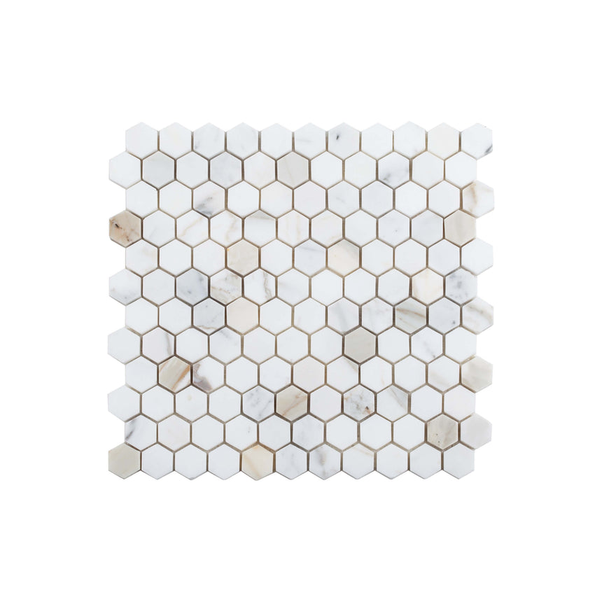 Natural Marble Mosaic Hexagon 25x25 CalacattaGold Honed Sample Sample Tilemall