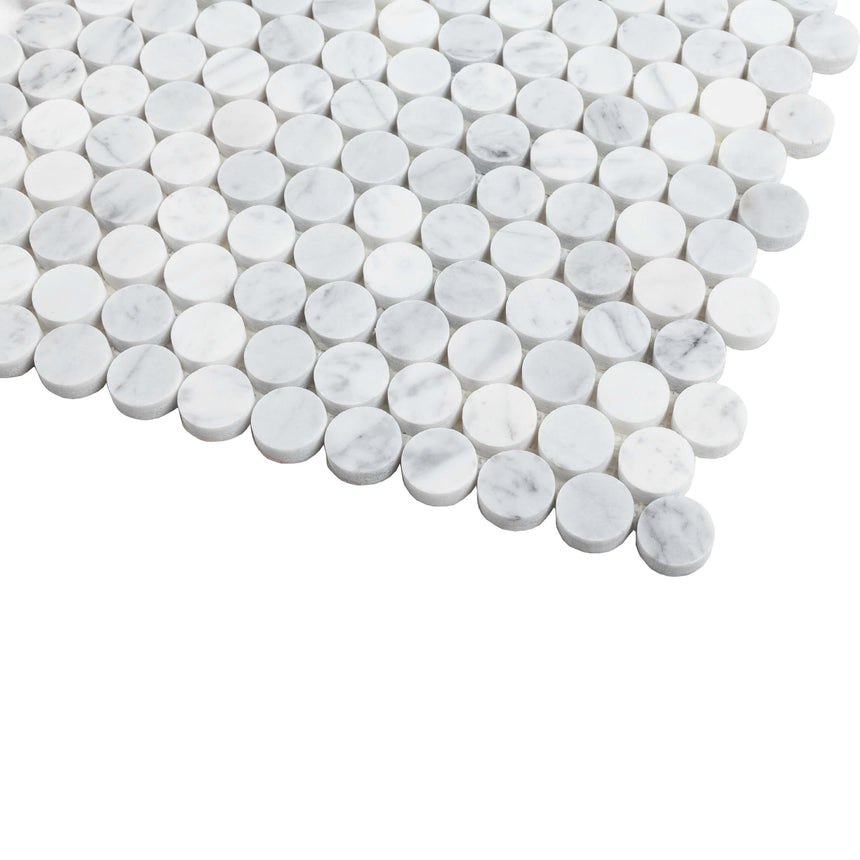 Natural Marble Mosaic PennyRound 25x25 Carrara Honed Marble Mosaic Tilemall