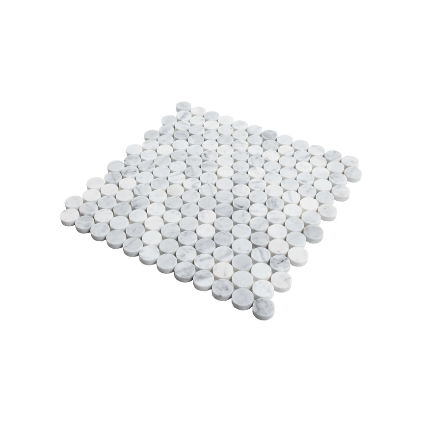 Natural Marble Mosaic PennyRound 25x25 Carrara Honed Marble Mosaic Tilemall