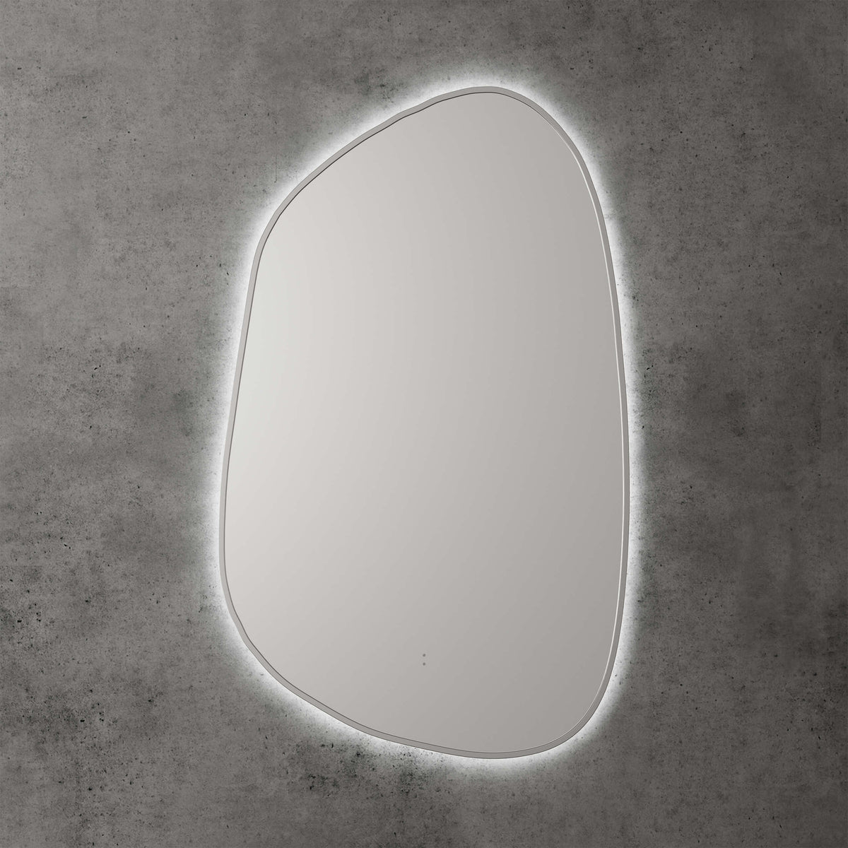 Aulic Tracoola tarcoola asymmetric LED mirror 553x903mm by Tilemall, brushed nickel frame with perimeter lighting
