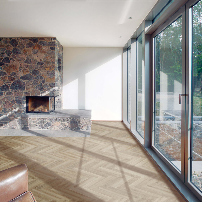 Belle Vie Herringbone Hybrid Collection 625x125x7mm Sherwood Oak Hybrid Flooring Topdeck