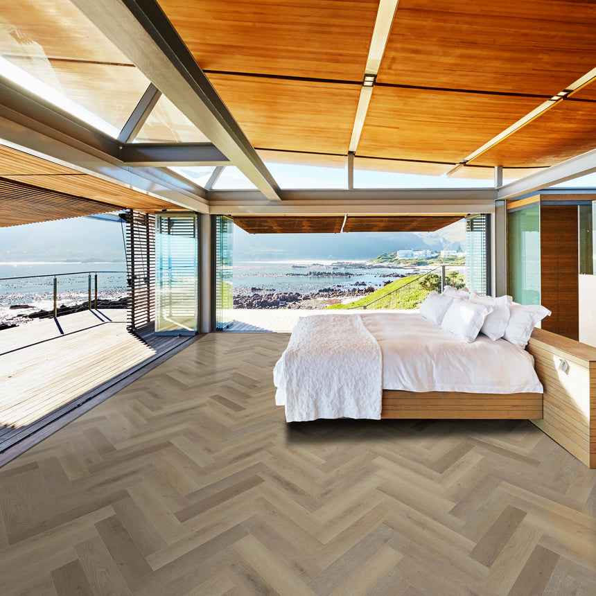 Belle Vie Herringbone Hybrid Collection 625x125x7mm Lake View Oak Hybrid Flooring Topdeck