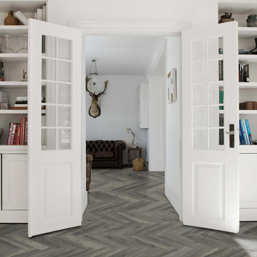 Belle Vie Herringbone Hybrid Collection 625x125x7mm Weathered Grey Oak Hybrid Flooring Topdeck