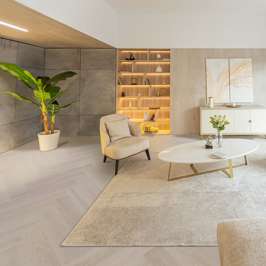 Castel Nuovo Herringbone Collection 600x120x14/3mm Pearl White Engineered Flooring Topdeck