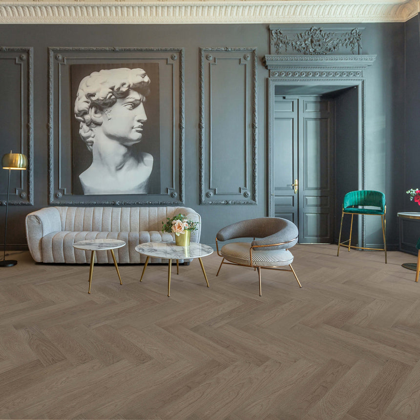 Castel Nuovo Herringbone Collection 600x120x14/3mm Marrone Oak Engineered Flooring Topdeck