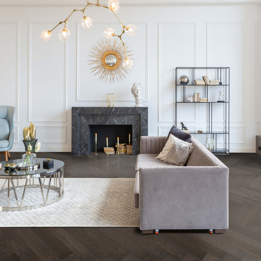 Castel Nuovo Herringbone Collection 600x120x14/3mm Rome Grey Engineered Flooring Topdeck