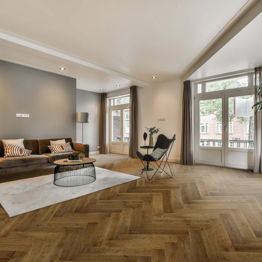 Castel Nuovo Herringbone Collection 600x120x14/3mm Vintage Mocha Engineered Flooring Topdeck