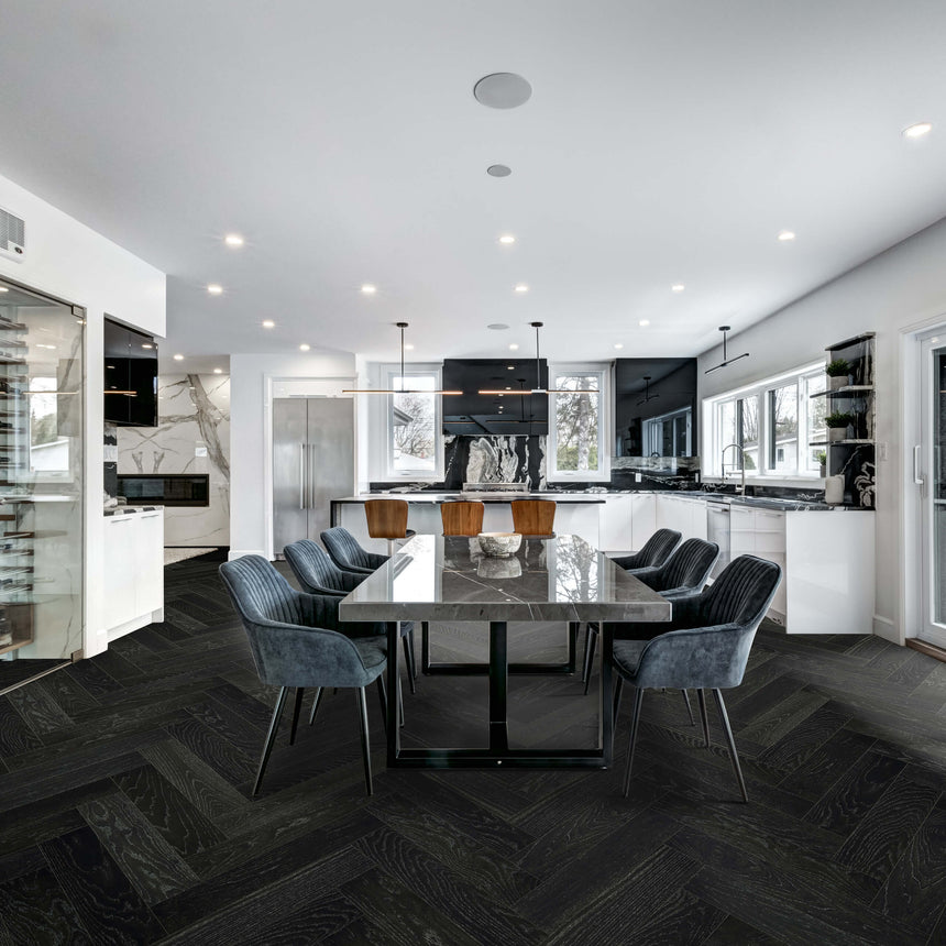 Castel Nuovo Herringbone Collection 600x120x14/3mm Black Amber Engineered Flooring Topdeck