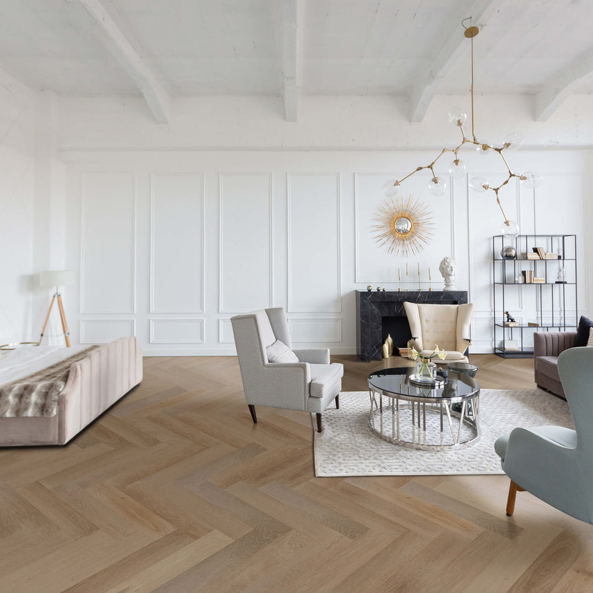 Castel Nuovo Herringbone Collection 600x120x14/3mm Monica Grey Engineered Flooring Topdeck