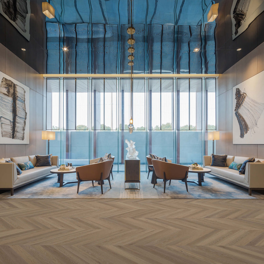 Cavallo Bianco Chevron Collection 780x125x14/3mm Monica Grey Engineered Flooring Topdeck