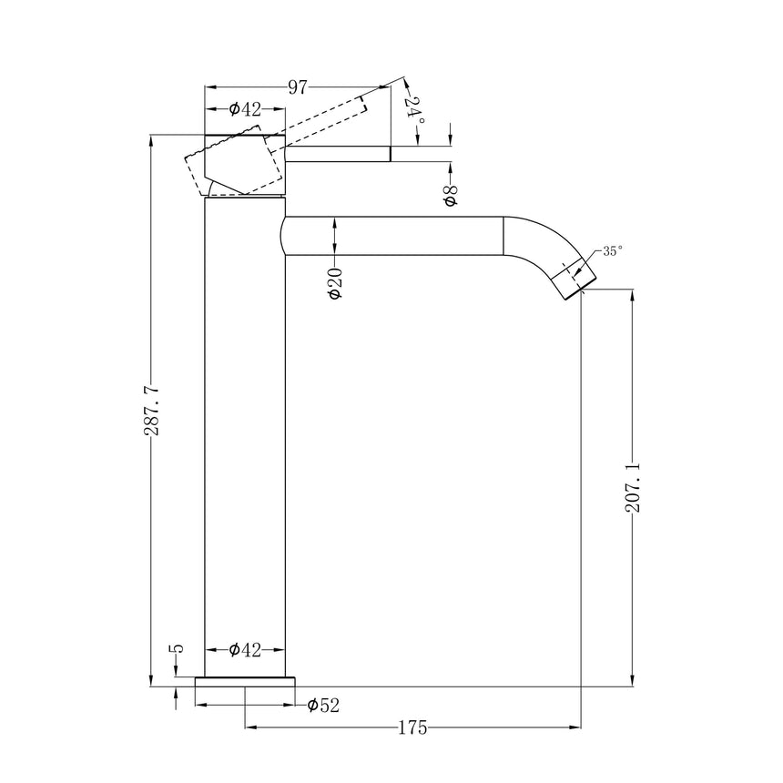 Nero Zen SS316L Tall Basin Mixer Brushed Bronze Tapware Nero