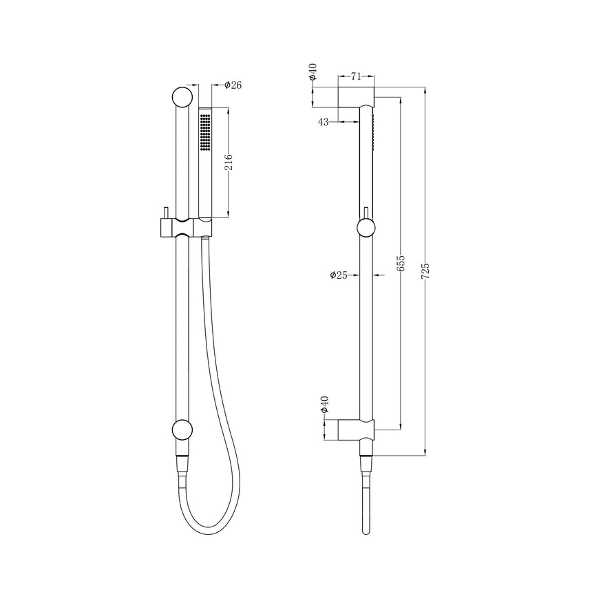 Nero Zen SS316L Shower Rail With Outdoor Shower Hose Brushed Gold Shower Nero