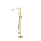 Nero Zen SS316L Freestanding Bath Mixer With Outdoor Shower Hose Brushed Gold
