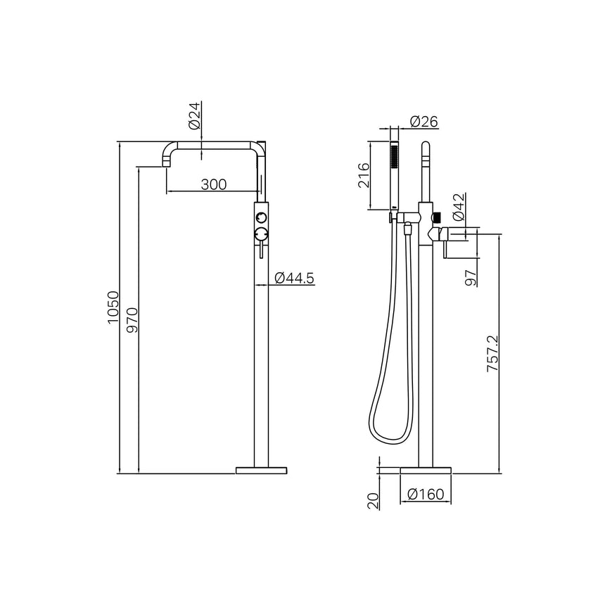 Nero Zen SS316L Freestanding Bath Mixer With Outdoor Shower Hose Brushed Bronze Shower Nero