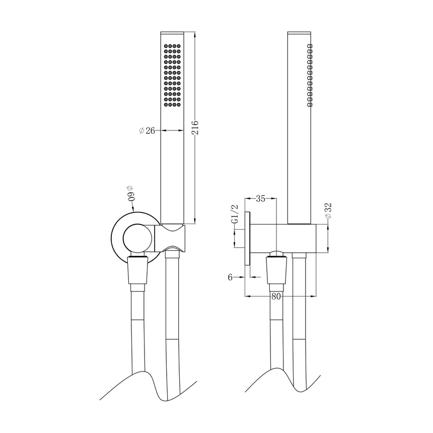 Nero Zen SS316L Shower On Bracket Brushed Nickel Shower Nero