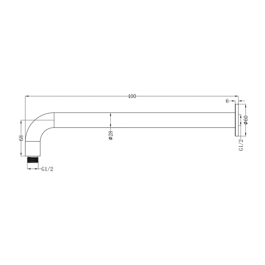 Nero Zen SS316L Round Shower Arm 400mm Length Brushed Gold Shower Nero