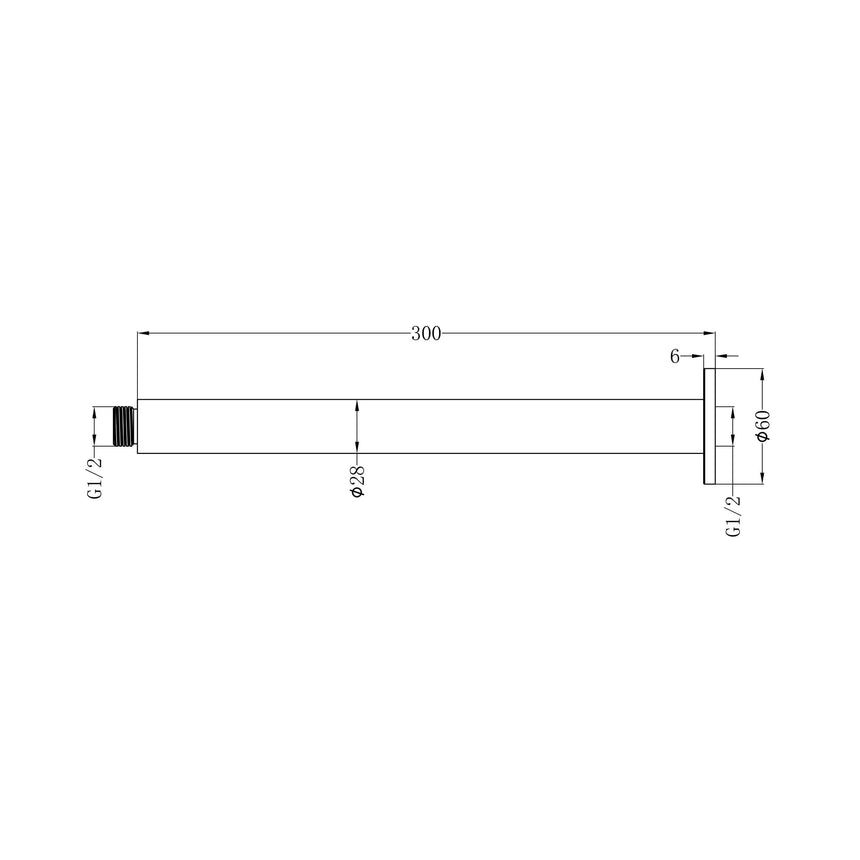 Nero Zen SS316L Round Ceiling Arm 300mm Length Brushed Gold Shower Nero