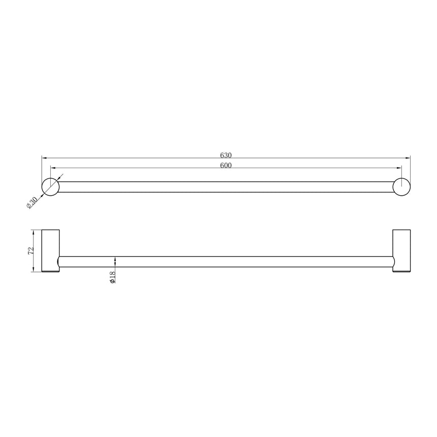 Nero Zen SS316L Single Towel Rail 600mm Brushed Nickel Bathroom Accessories Nero