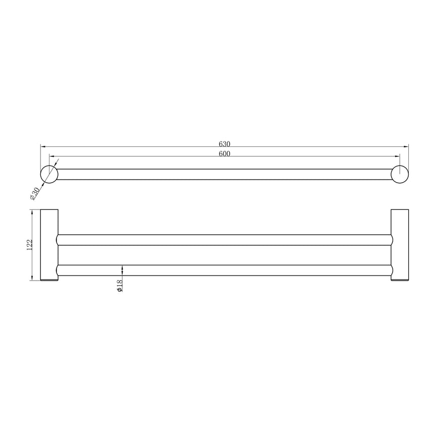 Nero Zen SS316L Double Towel Rail 600mm Graphite Bathroom Accessories Nero