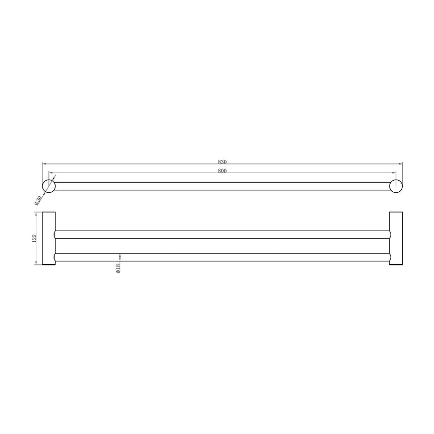 Nero Zen SS316L Double Towel Rail 800mm Brushed Nickel Bathroom Accessories Nero