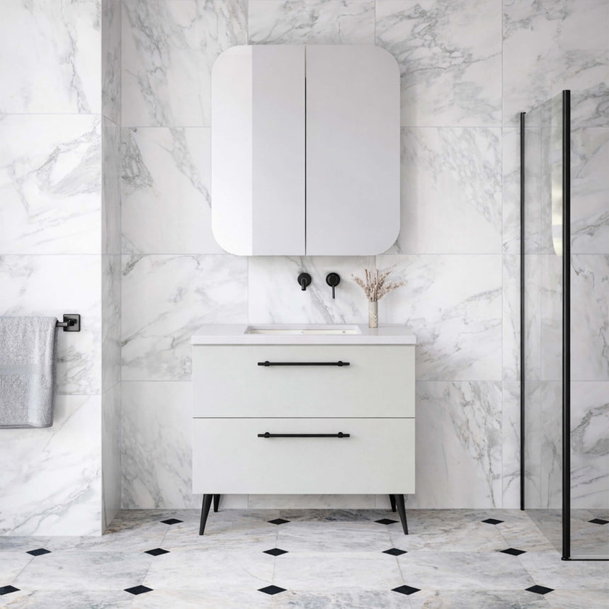 Nevada Plus Vanity On Legs Ceramic Top Vanity Timberline 600mm Center Alpha Top