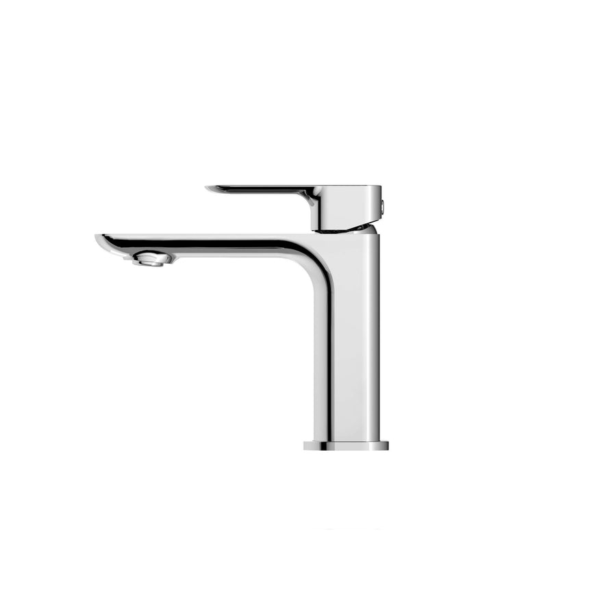 Otti Oskar chrome basin mixer front view with single lever and curved spout profile by Tilemall