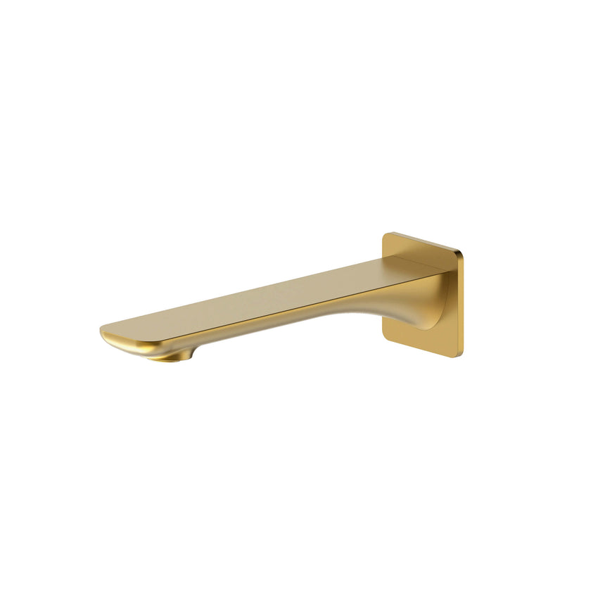 Otti Oskar OT brushed gold bath spout by Tilemall with curved wall-mounted arm and square flange